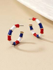 1 par de brincos de argola de bambu vintage tricolor com gotejamento de óleo para mulheres, simples e modernos, adequados para a festa do Dia da Independência, uso diário