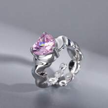 1 Stück asymmetrisch designter Zirkonia Offener Ring für Damen, exquisit einfacher minimalistischer Fingerring