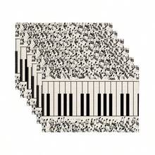 1 pieza Tapete de mesa impreso con teclas de piano y patrón geométrico; Juego de 4/6/8 manteles individuales impresos con teclas de piano y patrón geométrico - Adecuado para fiestas, cumpleaños, cenas, decoración de cocina y comedor, versátil para todas las estaciones y decoración del hogar