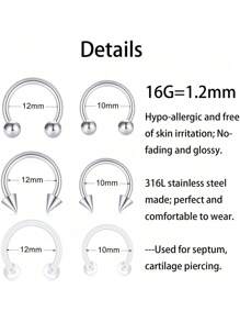 31-33PCS Septum Piercing Kit,16G Surgical Steel Mixed-Size Nose Septum Retainer Rings 14G Piercing Needles Kit Horseshoe Cartilage Helix Tragus Earring Hoop Eyebrow Retainer