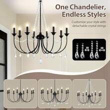 8-Light Black Crystal Chandelier, Modern Farmhouse Chandeliers For Dining Room Light Fixtures Over Table, Modern Vintage Candl - 1 - View 3