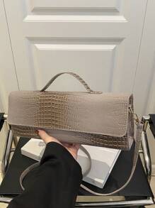 Nova bolsa de ombro feminina luxuosa e versátil com estampa de crocodilo