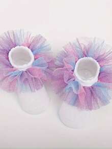 1 Pair/8 Pairs Cotton Girls Middle & Small Kid Sparkly Lace Ruffle Princess Style Dance Socks - Multicolor - View 19