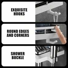 Bathroom Shelf Shower Pole Caddy Rack Storage Organiser Tray Holder Accessories Back To School - White - View 5