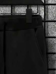 2 piezas Conjunto de ropa deportiva casual para hombre, sudadera con capucha de manga larga y pantalones de chándal, tejido de poliéster, diseño impreso, ajuste holgado, ropa deportiva para la calle para primavera/otoño/invierno - Negro - Ver 6