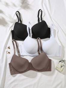 3pz/confezione Reggiseni imbottiti e con ferretto taglia comoda, set di lingerie comoda per donne curvy