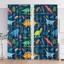 2 piezas de cortinas con estampado de dinosaurios juguetones - filtro de luz, diseño de bolsillo para vara para dormitorio, sala de estar, decoración de oficina - poliéster duradero, lavable a máquina