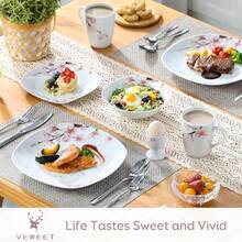 'Annie' 20Piece Dinner Set Ivory White Porcelain Pink Floral Pattern Kitchen Decor Dinnerware Set Including Egg Cups Mugs Bowls Dert Plates Dinner Plates Service For 4 - 20-Piece - View 3