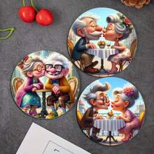6 Stücke Holzuntersetzer, 3.94 Inch Paar-Design, hitzebeständige Holz Tischunterlagen, geeignet für Büro, Café, Feiertagsdekoration, ideal als Geschenk zu Weihnachten, Valentinstag, Thanksgiving, Vatertag und Muttertag, Feiertags-Dekoration, Wohndekoration