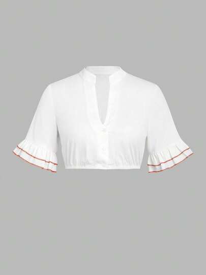 ii Bavarian Oktoberfest Costume Traditional Dirndl Short Sleeve Blouse Classic Tops, Halloween