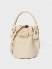 High-End Large Capacity Bucket Bag - SS Designer Leather, Versatile Crossbody/Shoulder - Beige - View 5
