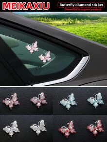 MEIKAXIU 2 件/套镶钻蝴蝶闪亮金属装饰贴纸，可用于汽车、手机、电脑、平板电脑