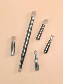 6pcs Mini Travel Makeup Brush Set With Transparent Storage Box - Multifunctional Makeup Kit, Includes Foundation Brush, Nylon Bristles, Metal Handles, Suitable For All Skin Types - Fragrance-Free Face Contour Brush, Concealer Brush, Eyeshadow Brush And Eyebrow Brush, Including Eyebrow Brush, Eyeshadow Brush, Spiral Brush, Etc. - Cadet Blue - View 6