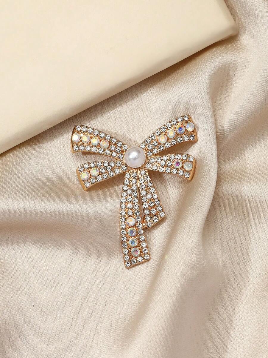1pc Geometric Rhinestone Bow Design Fashion Alloy Brooch - A - View 1