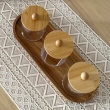 1 pieza Bandeja de madera, plato para comida, bandeja de servicio multiusos, apta para uso en el hogar, restaurante y fiestas, bandeja para desayuno, bandeja para pasteles, bandeja para pan, bandeja de cocina, bandeja para juegos de té, cocina