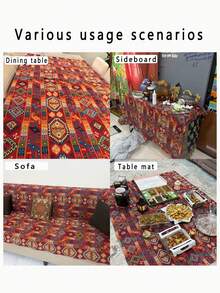 1pc Bohemian Red Geometric High-Precision Jacquard Tablecloth, Dust And Heat-Resistant For Home, Dining Table, Coffee Table, Suitable For Farmhouse, Restaurant, Living Room, Party, Dinner, Birthday, Festival, Holiday, Christmas Decor - Multicolor - View 10
