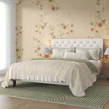 Bed Frame, Upholstered Platform Bed With Headboard, PU Leather Fabric Bed Frame, Button Tufted Design, White Bed Frame Queen Full Twin , No Box Spring Required, Easy Assembly - trắng - Xem 7