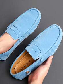 Men's Metal Decor Loafers, Comfortable Non-Slip, Slip-On Design, Spring/Summer - Blue - View 5