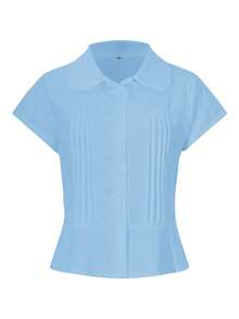 Sunny Girly 秋季女式 Y2K 返校纯色学院风性感风格纽扣设计翻领修身褶皱衬衫上衣