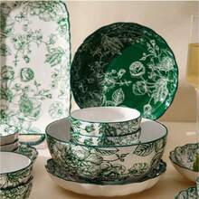 18/8/4/2/1pc Vintage Green Rose Ceramic Bowl, Handmade Glazed Painted Bowl, Perfect Floral Pattern And Complex Geometric Design, Dipping Sauce/Dining/Dessert/Pasta/Sushi/Steak/Soup Bowl, Restaurant, Hotel, Kitchen, Home, Kitchen, Kitchen Accessories, This Is The Perfect Holiday Gift For Family And Friends - Multicolor - View 10