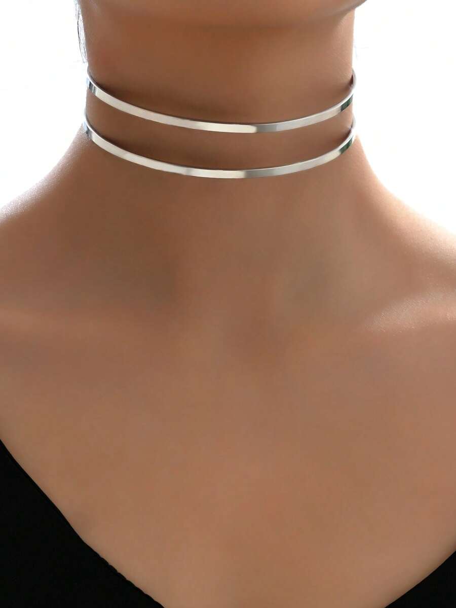 1pc Women's Minimalist Minimalist Double-Layer Open Choker Necklace ...