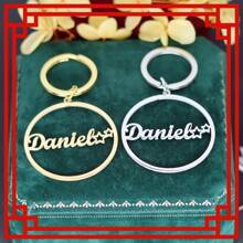 1pc Customized Keychain Without Chain, Personalized Laser Engraved Name & Numeric Geometric Circle Stainless Steel Tag Keychain, Gift For Men & Women
