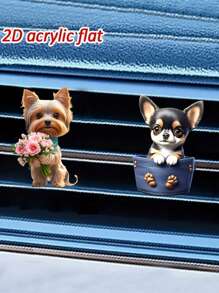 1pc 2D Cute Chihuahua/Yorkie Breed Dog Car Air Vent Clip Aroma Diffuser, Cartoon Decor Gift, Car Interior Accessory, Clip-On Air Freshener - Acrylic Fragrance Diffuser