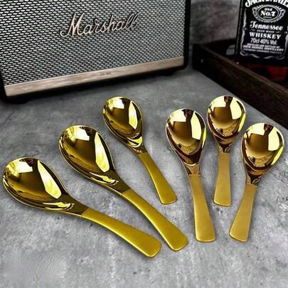 1 Gold Stainless Steel Mirror Soup And Dessert Spoon, Suitable For Soup, Rice, Tea, Milk, Coffee, And Ice Cream