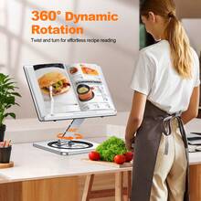 1pc Adjustable Aluminum Alloy Bookshelf, 360° Rotating Liftable Swivel Base, Elastic Page Clips, Ergonomic Desk And Kitchen Counter Recipe Holder For Cookbooks, Textbooks, Sheet Music, Student Reading, Reading Bookshelf, Tablet, Laptop Stand - Multicolor - View 4