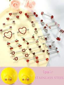 2pcs 14G Nipple Rings For Women Stainless Steel Heart Butterfly Moon CZ Flower Barbell Nipple Rings Set Cute Nipplerings Piercing Jewelry For Daily Wear Party Summer Beach