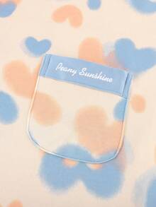 两件套女士渐变爱心印花圆领睡衣套装，长袖上衣带口袋，爱心印花长裤，舒适时尚，适合春秋季休闲穿着 - 彩色 - 查看 7