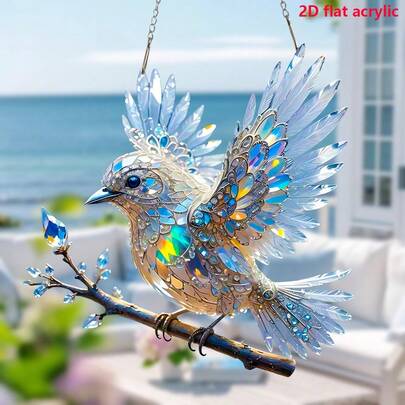 1pc Beautiful Acrylic Bird Decoration Hanging Ornament, Living Room, Garden Decor, Holiday Scenery Display, Gift