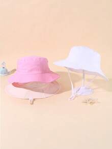 3 Stücke Kinder einfache lange Seil Kombination Fischerhut, verstellbare Größe für Outdoor Sonnenschutz, Freizeithut geeignet für Jungen und Mädchen, Frühling und Reisen, Strandurlaub, Sonnenhut, Fischerhut. - Rosa + Weiß + Beige 3 Kombinationen - Übersicht 3