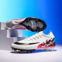Professional Football/Soccer Shoes For Men, Women, Teen, Student, Match, Training, TPU Detachable Spikes, Seamless Lace-Up Adult Soccer Sport Sneakers - White - View 2