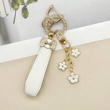 Bowtie & Sakura Duo! 1 Alloy Metal Leather Strap Keychain, Hang Car Keys, Door Keys, Bags – Stylish & Practical!
