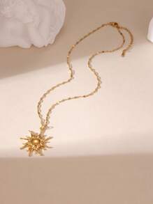 GEREIT 1pc Fashionable 18K Stainless Steel Sun, Starfish & Seashell Pendant Necklace, Suitable For Women's Daily Wear