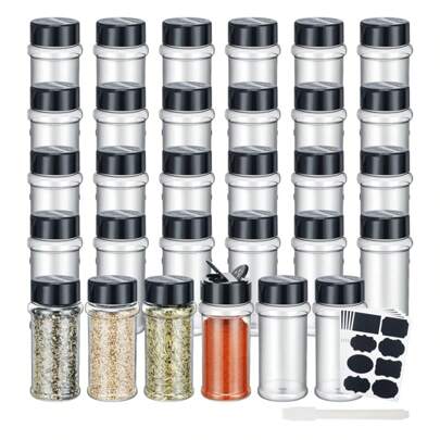 12pcs/24pcs Plastic Spice Jars, 5.6oz (160g) Square Seasoning Containers, Reusable Salt & Pepper Shakers With Airtight Lids, Labels And Marker, For Spices, Herbs, Powders