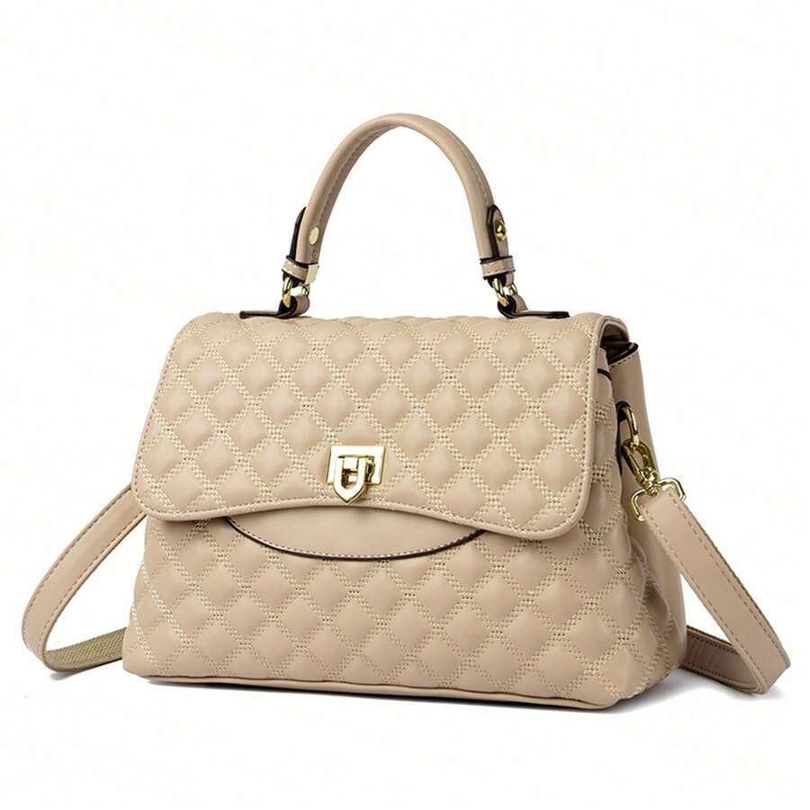 New Arrival Stylish Versatile Diamond-Quilted Large Capacity Tote Bag For Women: Essential Urban Shopping Companion With Shoulder And Handheld Options - Beige - View 1