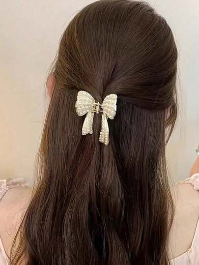 1pc Simple Fashionable Golden Butterfly Faux Pearl Hair Claw Claw Clips Hair Clips Hair Jaw Clip Hair Clamps Hair Clutch Hair Catcher Clip Fall Winter Hair Accessories For Women Bows For Vacation Outfits Woman