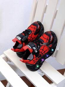 1 Pair Fashionable LED Luminous Spider Web Breathable Sports Shoes, Suitable For Boys And Girls - Casual, Shock-Absorbing, All-Season Anti-Slip Outdoor Running And Walking Shoes - 紅色 - 查看 5