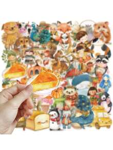 50pcs Creative Fairy Tale Watercolor Sticker DIY Decorative Stickers, Suitable For Phone Cases, Water Bottles, Helmets, Skateboards, Tablets, PET Transparent Stickers - Multicolor - View 10
