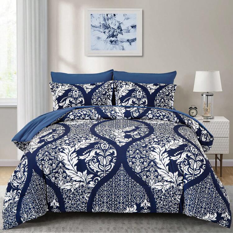 7 Pieces Black Gold Comforter Set Queen King Size,  Bohemian Damask Comforter Sets With Sheet,Soft Lightweight Microfiber Bedding Set, Suitable For Bedroom, Guest Room, Dormitory, Wedding Items,Valentines Day Home Bed Room Decor,Easter Gifts,Mothers Day Gift,All Season - Màu xanh hải quân - Xem 8