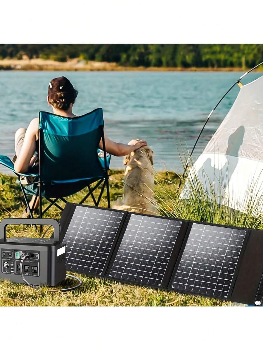 Panel solar, cargador de batería con panel solar plegable, adecuado para estación de energía portátil, generador, Apple, computadora portátil, puerto tipo C y campamento al aire libre en autocaravana, salida de CC (controlador no incluido)