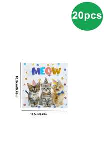 10 قطعة طقم أطباق وأكواب ومناديل حفلة عيد ميلاد القط، أطباق ذات استخدام واحد، لتزيين حفلات أعياد ميلاد ذات موضوع القط