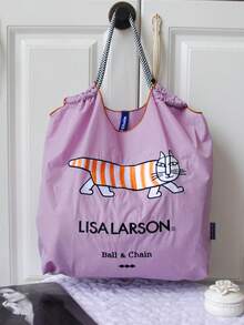 Embroidered Pattern Shopping Bag, Large Capacity Travel Tote Bag, Nylon Pull Handle Handbag - Multicolor - View 18