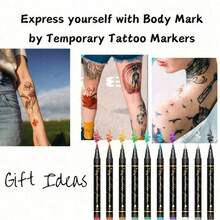 Temporary Tattoo Marker Set With 59 Stencils In 10 Colors - Waterproof, Easy To Use, Skin-Friendly, Washable - For Festivals, Parties And Sporting Events - Multicolor - View 9