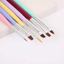 6 pièces Brosses d'art pour ongles avec manches en bois de couleur macaron, kit DIY, outil de pointage pour peinture de gel pour manucure