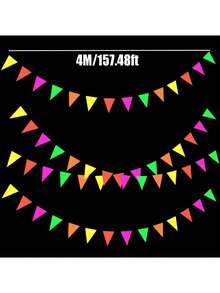 1 件，4 米 5 色霓虹纸发光旗帜横幅悬挂装饰，发光派对，80 年代夜光派对旗帜横幅黑光