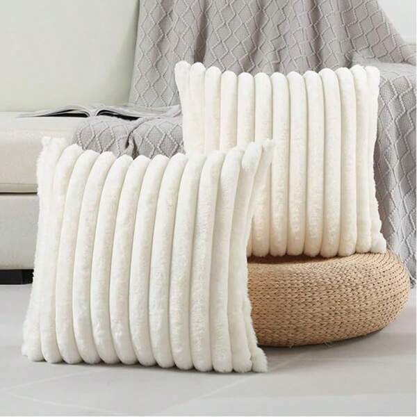 1pc Ultra Soft Plush Stripe Pillow Cover, Fluffy Wavy Faux Fur Decor Cushion Cover, Cozy Bubble Fleece Pillowcase, Suitable For Sofa, Living Room, Bedroom And Other Scenes (Pillow Insert Not Included)