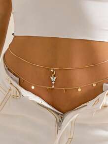 AVYRING 1 set Anneau de nombril multi-couches en  pour la plage d'été avec chaîne de taille, boucle de nombril en strass bikini, pendentif de piercing de nombril, chaîne de taille sexy, bijoux de corps pour femmes